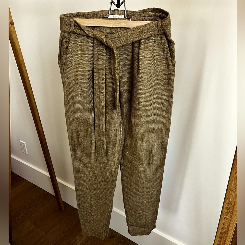 MAJE belted linen trousers kaki
